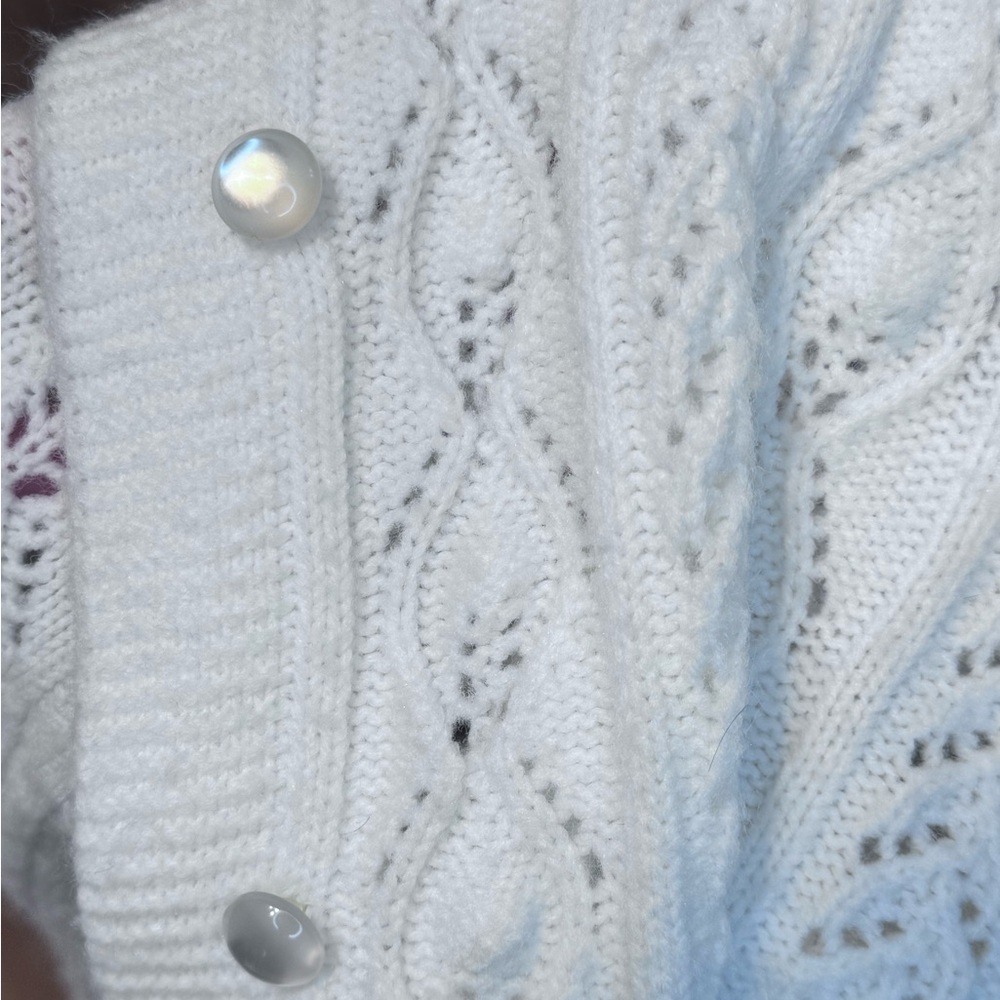White Button Down Cable Knit Sweater - image 2